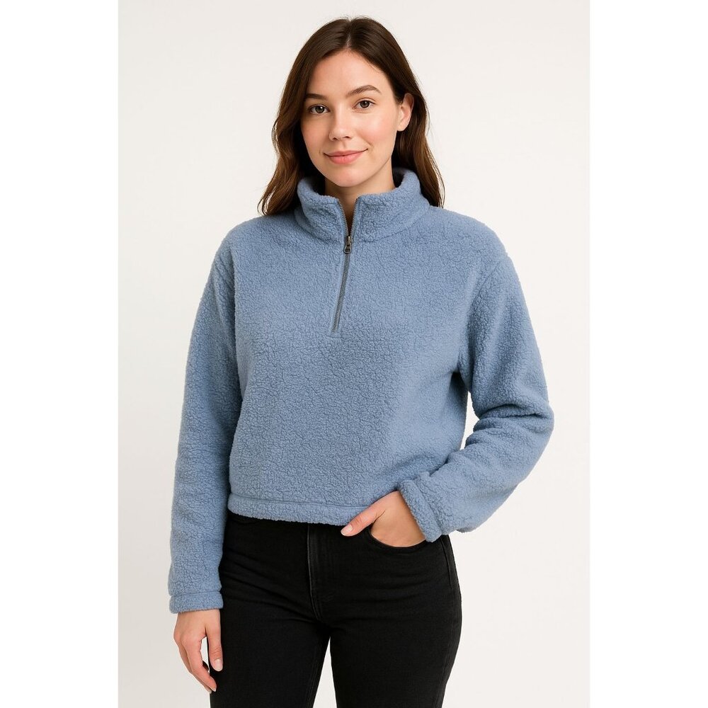 DYI Women's Tranquil 1/2 Zip Fuzzy Fleece Chambray Grey Size XS